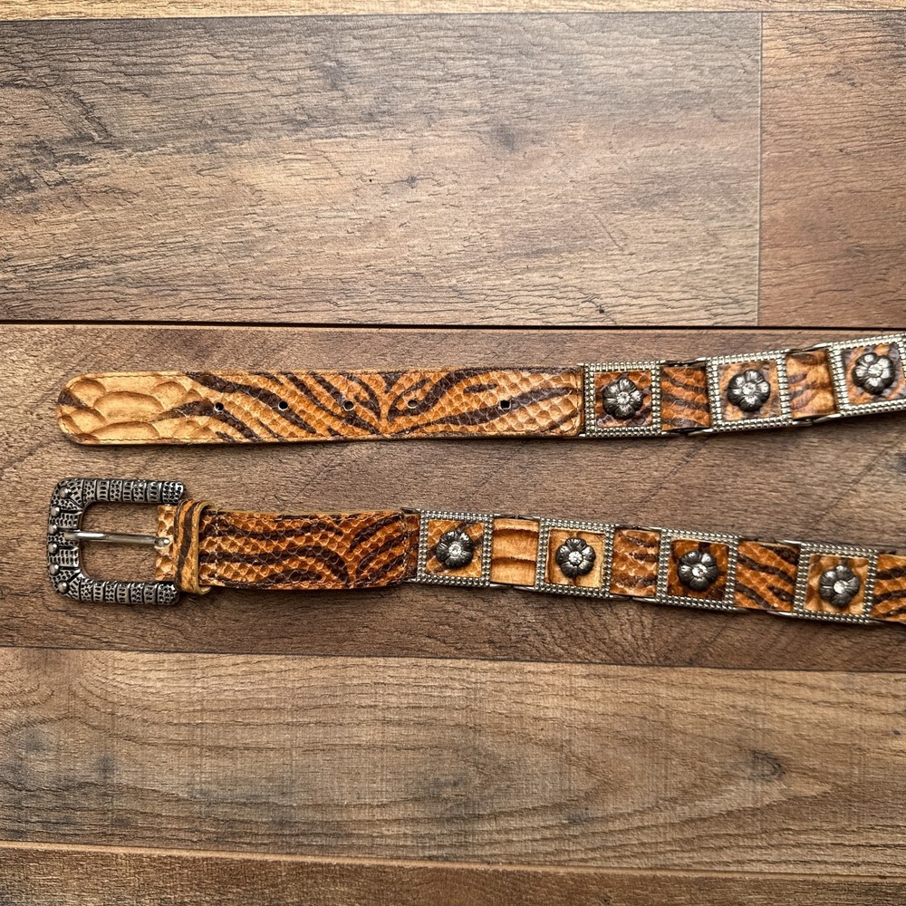 Vintage Italian Western Leather Belt Women's XL Brown Floral Berge 6610 - Picture 2 of 9